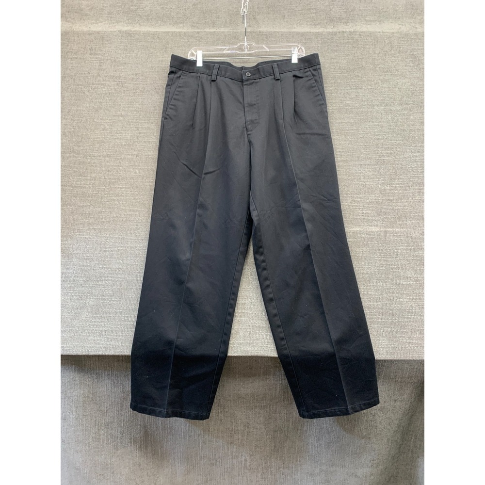 Dockers Individual Fit Waistband Chino Pants Men 36x30 Black Pleated Classic Fit